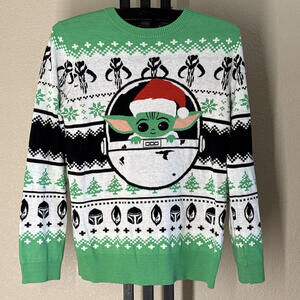Star Wars Ugly Christmas Sweater L Grogu Baby Yoda Santa Hat
